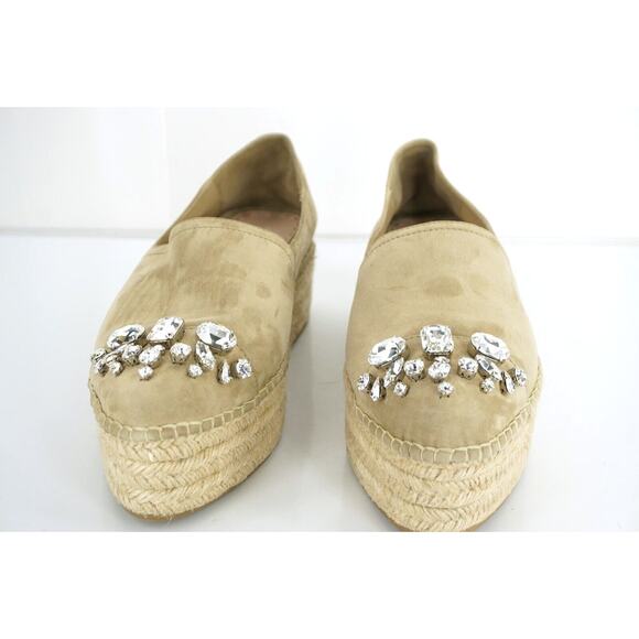 Miu Miu Beige Suede Crystal Jewel Toe Platform Espadrilles SZ 42 12 Slip on $790 - Picture 12 of 12